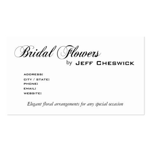 Bella Bridal Floral Arrangements Special Thanks Business Card Templates (back side)