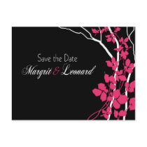 Bella Save the Date (black/hot pink/white) postcards by Special_Occasions Bella Save the Date (black/hot pink/white) postcards