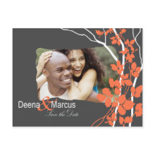 Bella Save the Date Floral (charcoal/peach) Photo postcard