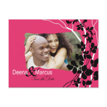 Bella Save the Date Floral (fuschia/black) Photo postcard