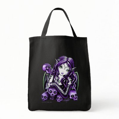"Belladonna" Gothic Purple Skull Faerie Cavas Bag by mykajelina