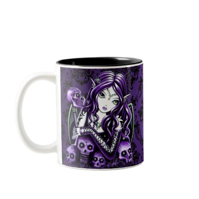 "Belladonna" Gothic Purple Skull Faerie Mug by mykajelina