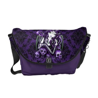 Belladonna Gothic Purple Skull Fairy Messenger Bag rickshawmessengerbag