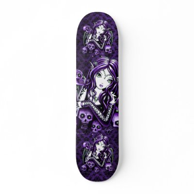 "Belladonna" Gothic Purple Skull Fairy Skateboard by mykajelina