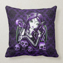 Belladonna Gothic Purple Skull Fairy Throw Pillow pillows