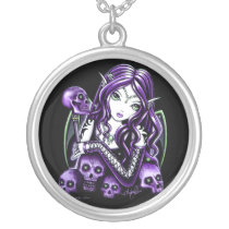 belladonna, purple, skull, fairy, faery, faerie, fae, fantasy, art, big, eyed, myka, jelina, mika, faeries, nymphs, sprites, Necklace with custom graphic design