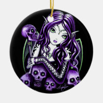 belladonna, purple, skull, fairy, faery, faerie, fae, fantasy, art, big, eyed, myka, jelina, mika, faeries, nymphs, sprites, Ornament with custom graphic design