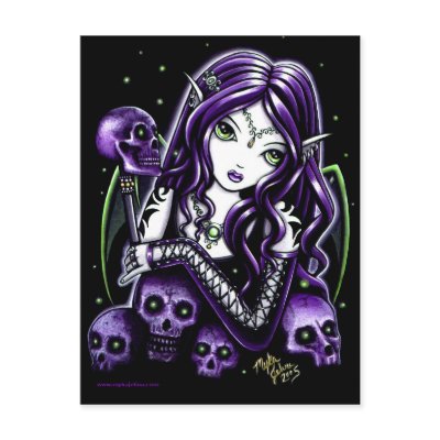 Belladonna Purple Skulls Faerie Postcard by mykajelina