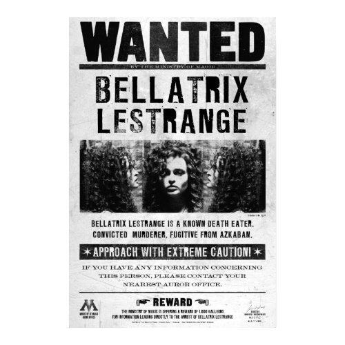 Bellatrix Lestrange Wanted Poster print