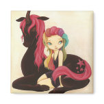 Belle and Night - fantasy rainbow goth unicorn Fridge Magnets