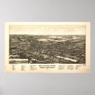 Bellevue Ohio 1888 Antique Panoramic Map print