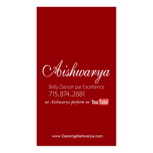 Belly Dancer III, Bollywood Hindi Fashion (red) Business Card (back side)