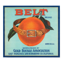 Belt Gold Buckle Association Vintage Crate Label Poster