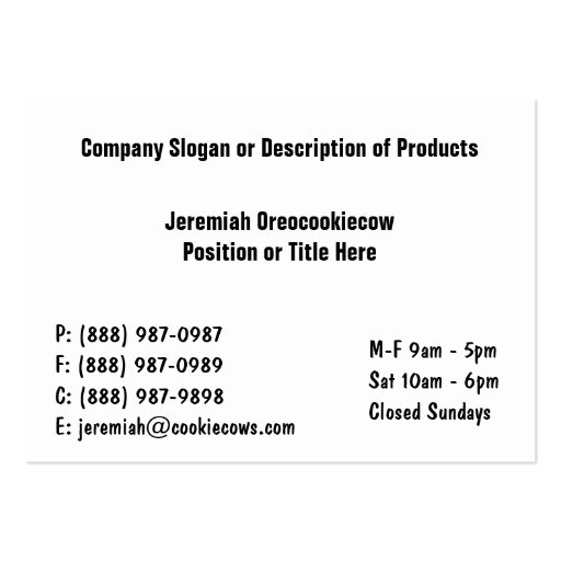 Belted Galloway Cattle Farm or Ranch Supply Business Card (back side)