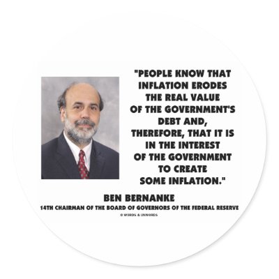 Ben Bernanke Inflation Erodes Real Value Govt Debt Stickers by wordsunwords