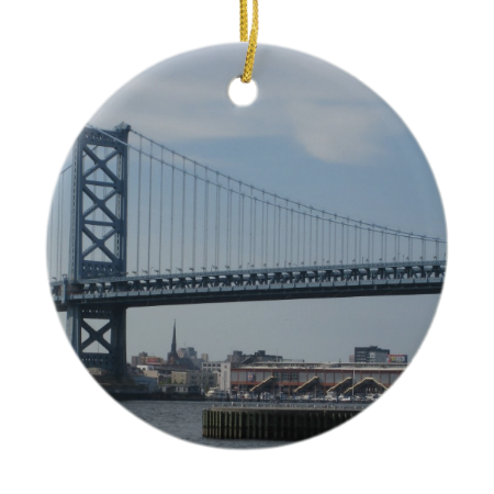 Ben Franklin Bridge Double-Sided Ceramic Round Christmas Ornament