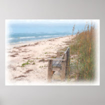 Bench at the Beach Watercolor Painting Posters