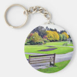 Bench In Valley Gardens Park In Autumn Keychain