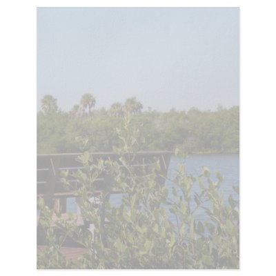 Bench on dock with nature preserve blue sky personalized letterhead by SusansZooCrew