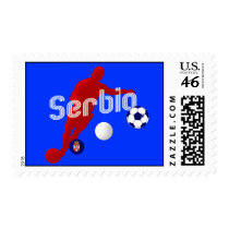 Bend it like a Srbia Serbia soccer player Stamp