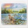 Bengal in bed of blue flowers Mousepad