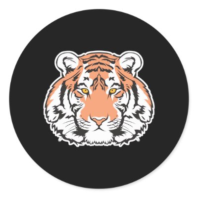 bengal tiger head round sticker by doonidesignsanimals