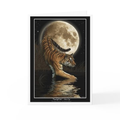 Bengal TIGER & Moon Greeting-card by RavenSpiritPrints
