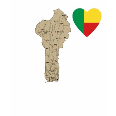 Benin Flag Heart and Map T-Shirt by FlagAndMap