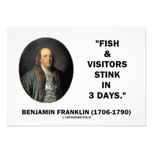 Benjamin Franklin Fish Visitors Stink In 3 Days 5" X 7" Invitation Card ...