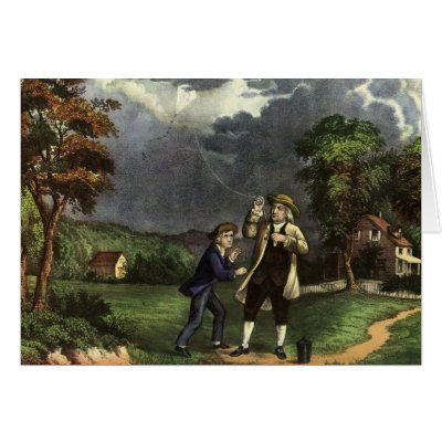 Benjamin Franklin's Lightning Experiment with Kite Greeting Cards by YesterdayCafe