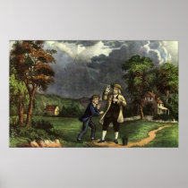 Benjamin Franklin's Lightning Experiment with Kite Posters