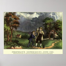 Benjamin Franklin's Lightning Experiment with Kite Poster