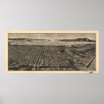 Berkeley CA Birds Eye Panoramic Map Very Early Poster