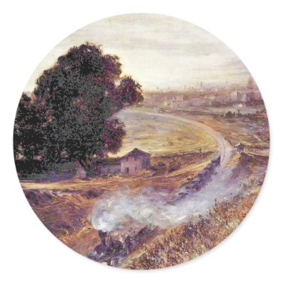 Berlin-Potsdamer Bahn By Menzel Adolph Von Round Stickers by Artcollection