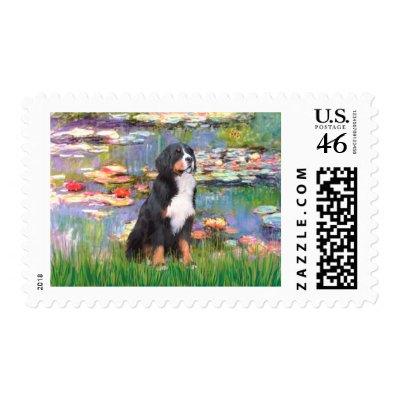 Bernese - Lilies 2 Postage Stamps by masterpiecedogs
