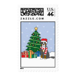 Bernese Mountain Dog and Christmas Tree Postage Stamps