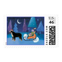 Bernese Mountain Dog and Sleigh Postage Stamps
