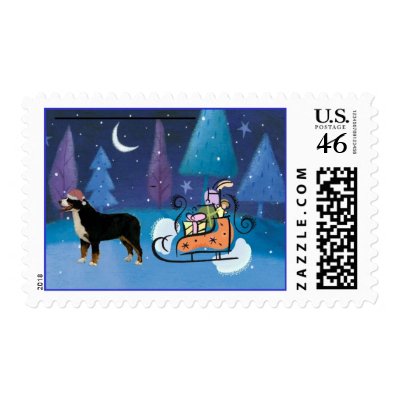 Bernese Mountain Dog and Sleigh Postage Stamps by websherman