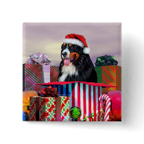 Bernese Mountain Dog Christmas Surprise Button