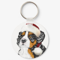 Bernese Mountain Dog Santa Pup keychains
