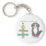 Bernese Mountain Dog Stick Tree Keychain