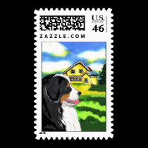 Bernese Mountain dog with house stamps