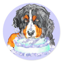 Bernese Mt Dog Cake Face Birthday Round Sticker