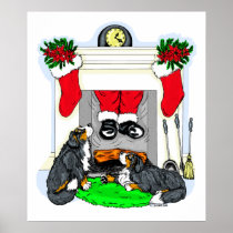 Bernese Mt Dog Santa Drops In Print