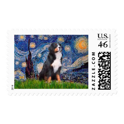 Bernese - Starry Night Postage by masterpiecedogs