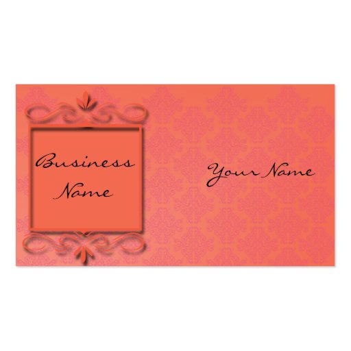 Berry and Papaya Damask Business Card (front side)