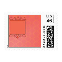 Berry and Papaya Damask Postage Stamps