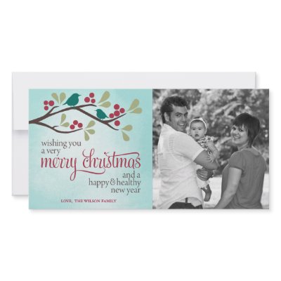 Berry Branch Christmas Photo Greeting Personalized Photo Card by pinklilypress