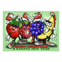 Berry Christmas Banana New Year Card Invite