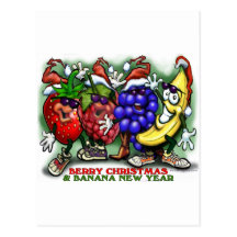 Berry Christmas Banana New Year Postcard